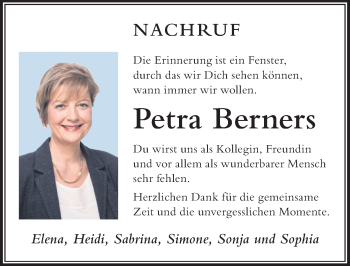 Traueranzeige von Petra Berners von Der Westallgäuer
