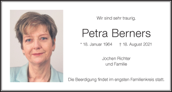 Traueranzeige von Petra Berners von Der Westallgäuer