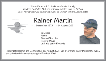 Traueranzeige von Rainer Martin von Allgäuer Zeitung, Kaufbeuren/Buchloe