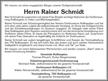 Traueranzeige von Rainer Schmidt von Allgäuer Zeitung, Füssen
