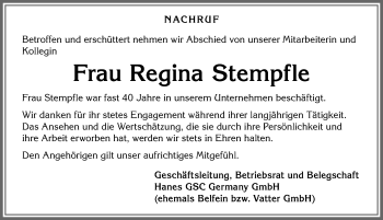 Traueranzeige von Regina Stempfle von Allgäuer Zeitung, Füssen