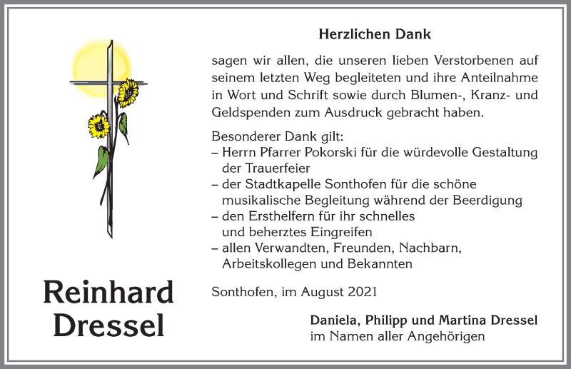  Traueranzeige für Reinhard Dressel vom 14.08.2021 aus Allgäuer Anzeigeblatt