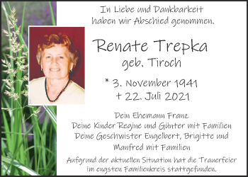 Traueranzeige von Renate Trepka von Memminger Zeitung