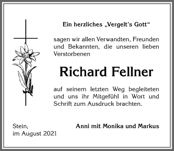 Traueranzeige von Richard Fellner von Allgäuer Anzeigeblatt