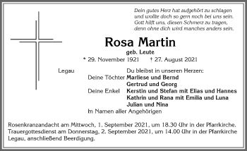 Traueranzeige von Rosa Martin von Memminger Zeitung