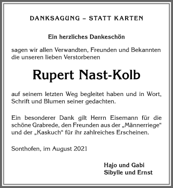 Traueranzeige von Rupert Nast-Kolb von Allgäuer Anzeigeblatt