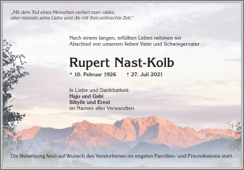 Traueranzeige von Rupert Nast-Kolb von Allgäuer Anzeigeblatt