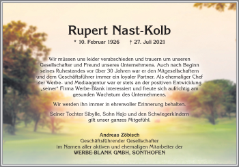 Traueranzeige von Rupert Nast-Kolb von Allgäuer Anzeigeblatt