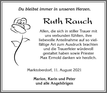 Traueranzeige von Ruth Rauch von Allgäuer Zeitung, Marktoberdorf