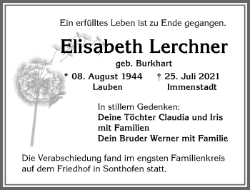 Traueranzeige von seeth Lerchner von Allgäuer Anzeigeblatt