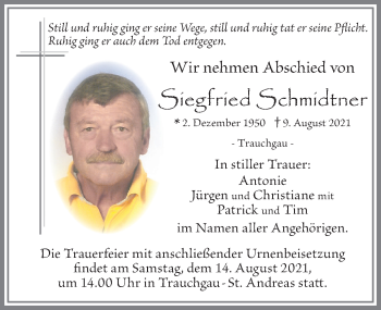 Traueranzeige von Siegfried Schmidtner von Allgäuer Zeitung, Füssen