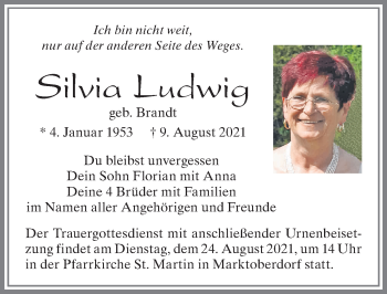 Traueranzeige von Silvia Ludwig von Allgäuer Zeitung, Marktoberdorf