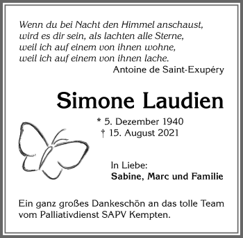 Traueranzeige von Simone Laudien von Allgäuer Zeitung,Kempten