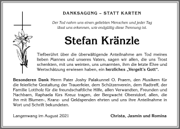 Traueranzeige von Stefan Kränzle von Allgäuer Anzeigeblatt