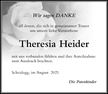 Traueranzeige von Theresia Heider von Der Westallgäuer