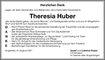 Traueranzeige von Theresia Huber von Memminger Zeitung