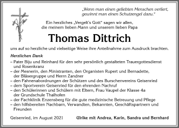 Traueranzeige von Thomas Dittrich von Allgäuer Zeitung, Marktoberdorf