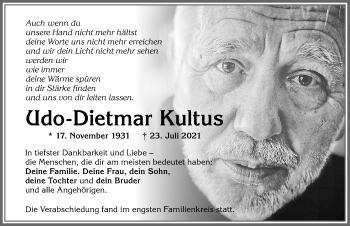 Traueranzeige von Udo-Dietmar Kultus von Allgäuer Zeitung,Kempten