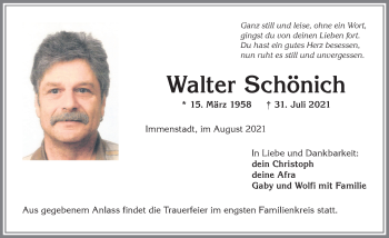 Traueranzeige von Walter Schönich von Allgäuer Anzeigeblatt