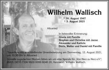 Traueranzeige von Wilhelm Wallisch von Allgäuer Zeitung,Kempten