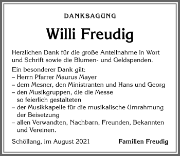 Traueranzeige von Willi Freudig von Allgäuer Anzeigeblatt
