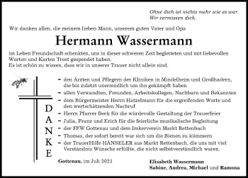 Traueranzeige von Hermann Wassermann 