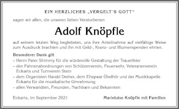 Traueranzeige von Adolf Knöpfle von Allgäuer Anzeigeblatt
