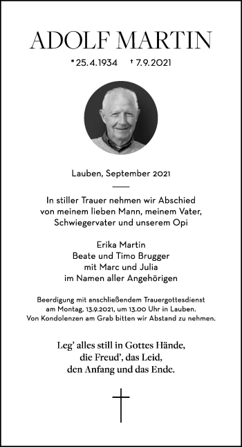 Traueranzeige von Adolf Martin von Memminger Zeitung