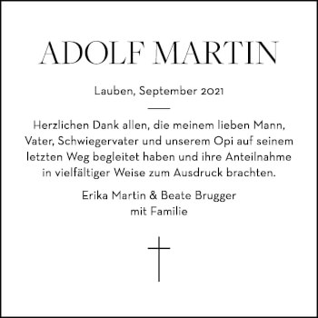 Traueranzeige von Adolf Martin von Memminger Zeitung