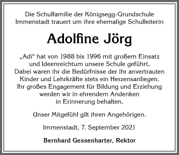 Traueranzeige von Adolfine Jörg von Allgäuer Anzeigeblatt