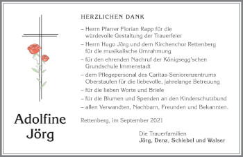 Traueranzeige von Adolfine Jörg von Allgäuer Anzeigeblatt