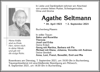 Traueranzeige von Agathe Seltmann von Allgäuer Zeitung,Kempten