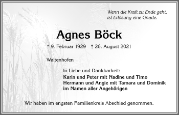 Traueranzeige von Agnes Böck von Allgäuer Zeitung,Kempten