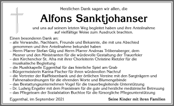 Traueranzeige von Alfons Sanktjohanser von Allgäuer Zeitung, Kaufbeuren/Buchloe