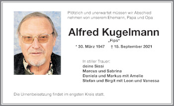 Traueranzeige von Alfred Kugelmann von Allgäuer Zeitung,Kempten