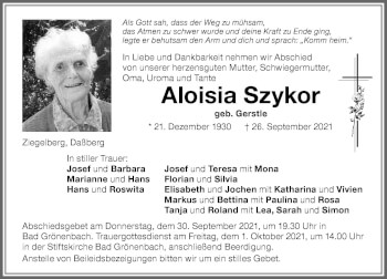 Traueranzeige von Aloisia Szykor von Memminger Zeitung
