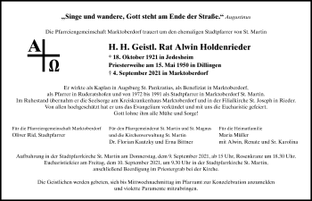 Traueranzeige von Alwin Holdenrieder von Allgäuer Zeitung, Marktoberdorf