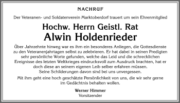 Traueranzeige von Alwin Holdenrieder von Allgäuer Zeitung, Marktoberdorf