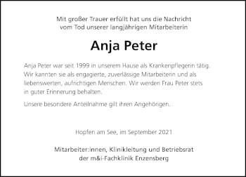 Traueranzeige von Anja Peter von Allgäuer Zeitung, Füssen