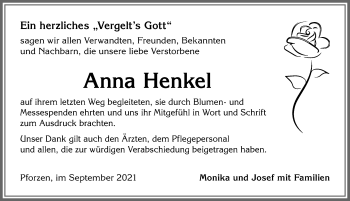 Traueranzeige von Anna Henkel von Allgäuer Zeitung, Kaufbeuren/Buchloe
