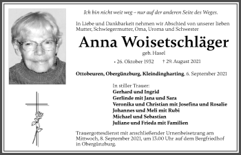 Traueranzeige von Anna Woisetschläger von Memminger Zeitung