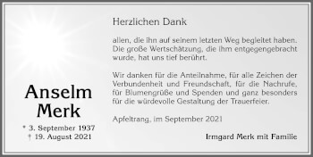 Traueranzeige von Anselm Merk von Allgäuer Zeitung