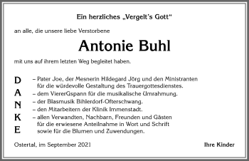 Traueranzeige von Antonie Buhl von Allgäuer Anzeigeblatt