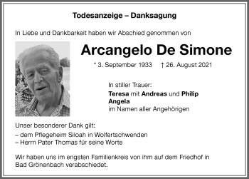 Traueranzeige von Arcangelo De Simone von Memminger Zeitung