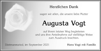 Traueranzeige von Augusta Vogt von Allgäuer Zeitung,Kempten