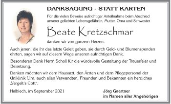 Traueranzeige von Beate Kretzschmar von Allgäuer Zeitung, Füssen