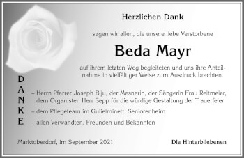 Traueranzeige von Beda Mayr von Allgäuer Zeitung, Marktoberdorf