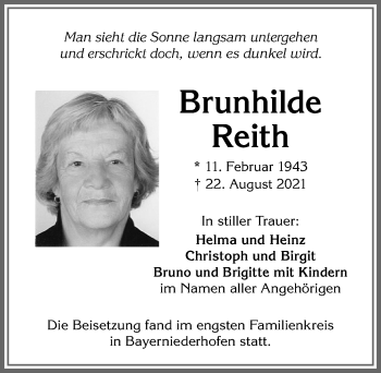 Traueranzeige von Brunhilde Reith von Allgäuer Zeitung, Füssen