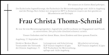 Traueranzeige von Christa Thoma-Schmid von Allgäuer Zeitung