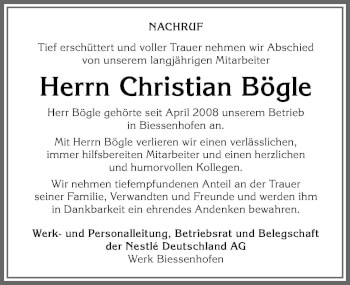 Traueranzeige von Christian Bögle von Allgäuer Zeitung